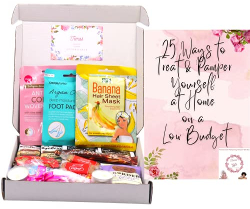 Pampering Treat Gift Box Hamper |Hot chocolate, Biscuits, Hair Sheet, Collagen Face mask, Foot Pack, Candles, Wafers, Chocolate & Marshmallow| Birthdays, Congratulations, Proud of You, Thinking of You