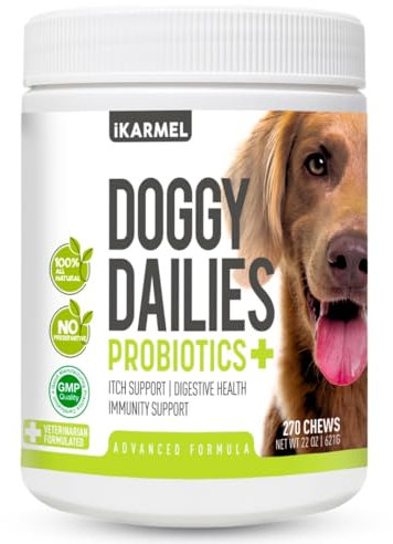 Doggy Dailies Probiotics for Dogs - Canine Supplements for Digestive and Immunity Support - Skin Health and Itch Support - Vitamin Treats - Veterinarian Formulated Probiotic