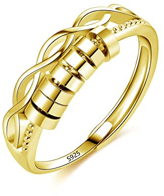 Loutade Silber Anxiety Rings, 925 Sterling Silber Angst Ringe, Offen Einstellbar Anti-Stress Dekompressionsringe, Unendlichkeit Angst Spinner Ringe Damen Gold, Zappelringe Fidget Rings mit 7 Perlen