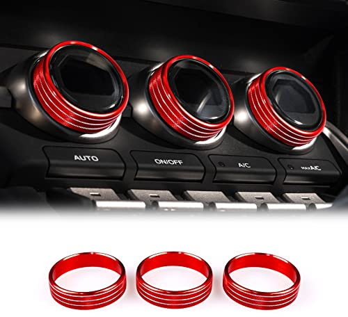 KUNGKIC 3PCS Auto Knopfabdeckung für die Klimaanlage Innenbereich Dekorative Compatible with Subaru BRZ Toyota GR86 2021 2022 Aluminium-Legierung Knopf Ring Abdeckungen Zubehör Sport Style (Rot)