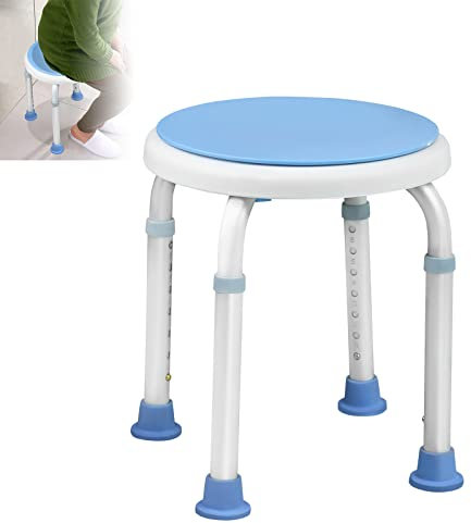 LARS360 Sgabello da doccia girevole a 360°, sgabello da bagno, antiscivolo, regolabile in altezza, 36-51 cm, in alluminio e plastica, per anziani, donne incinte