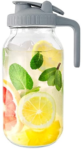 Brocca in vetro a bocca larga da 1814 ml con coperchio per beccuccio per caffè freddo, bevande ghiacciate, succo ghiacciato, limonata, tè solare, contenitore per bevande alla frutta