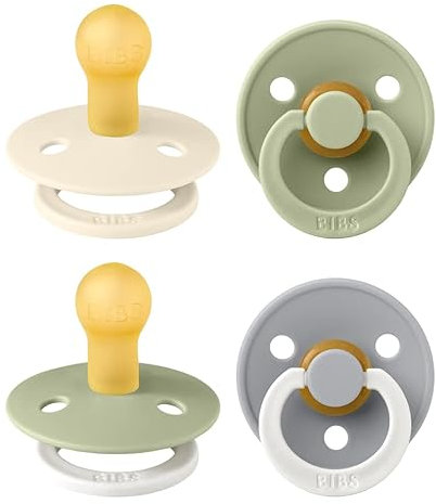 BIBS Colour Schnuller 4er-Pack, BPA-frei. 2 stück im Dunkeln Leuchtende, Kirschform Nippel. Naturkautschuk/Latex, Hergestellt in Dänemark. 0-6 Monate (4er Pack), Sage Glow Mix
