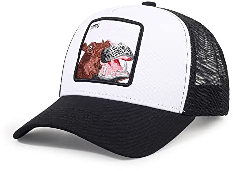 Beorndmy Trucker Hut Herren Tier Snapback Hüte Verstellbare bestickte Baseballkappe Mesh Atmungsaktiv Quadratisch Patch Frauen Caps, Hippo-Schwarz, 7 3/8