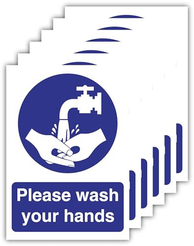 148MM X 210MM Pack of 6 Self Adhesive Please Wash Your Hands Sign Vinyl Stickers, Wash Hands Sign a5 size