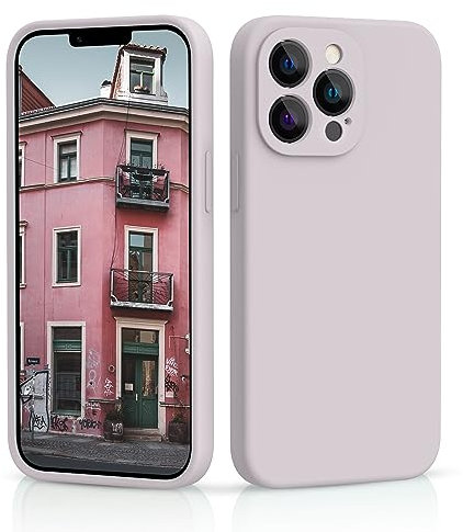 CALOOP Slim-Fit for iPhone 13 Pro Max Case,Skin Soft Liquid Silicone,Sturdy Hard Frame Shockproof Cover with Anti-Scratch Microfiber Lining,Full Protection for Screen and Lens, 6.7 inch(Sand Pink)