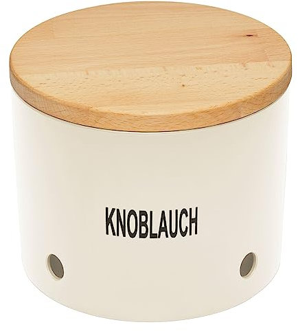 Magu Natur-Design Knoblauchtopf Beige - Moderner Knoblauchbehälter mit Deckel aus Buchenholz - Spülmaschinengeeignet - Made in Germany - Ø 15,6 cm x H 10,7 cm