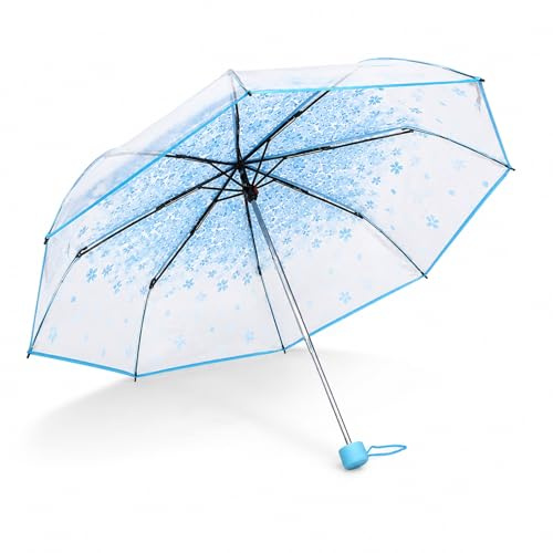 CHEOTIME Sakura Parapluies De Pluie Pliants, Parapluie Pliant Transparent, Parapluie De Princesse À La Mode, Fleur De Cerisier Pour Femmes, 4 Couleurs