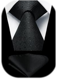 Enlision Herren Krawatte mit Einstecktuch Set Schwarz Krawatte für Herren Gepunktet Krawatten mit Taschentuch Set für Hochzeit Formelle Geschäfte Anzug Beerdigung, Schwarz