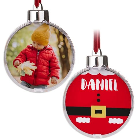Wanapix | Pallina di Natale Personalizzata con Foto e Testo | Decorazioni Albero di Natale | Addobbo Natalizio | Entrambi i Lati | 8 cm | Babbo Natale