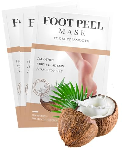 Joyeee 3 Paar Fußmaske, Fußpeeling Maske Hornhautentferner Socken for Weiche und Glatte Babyfüße, Hornhaut abgestorbene Haut entfernen, Reparatur von rauen Fersen, Idee für Männer Frauen - Kokosnuss