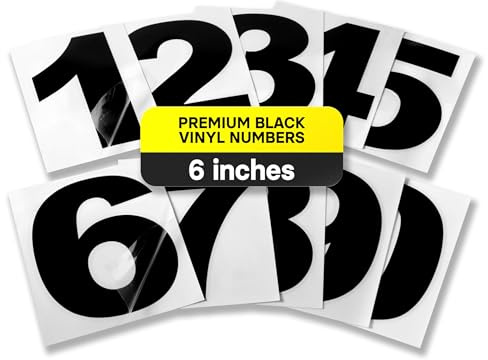 Black Vinyl Numbers 6 Inch, 0-9 | Weatherproof Mailbox Numbers, House Numbers for Outside | Large Number Sticker Decals for Address, Door, Vehicle