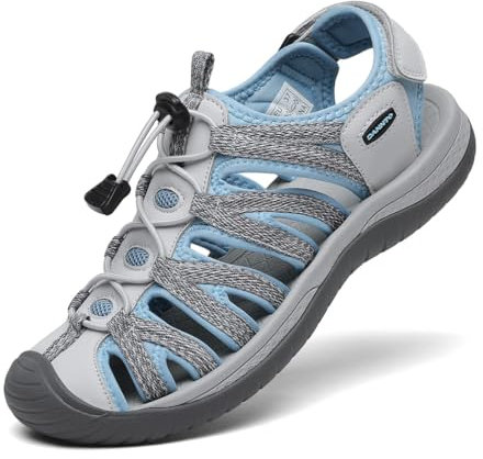 DANNTO Sandalen Damen Trekking Sportsandalen Outdoorsandale Geschlossene Gummi Wandersandalen Sommer für Reisen(Beige,39)