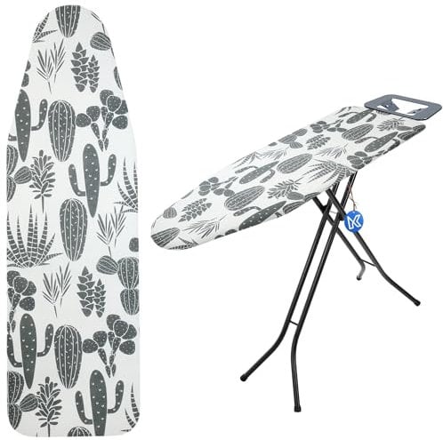 KADAX Ironing Board Cover with Drawstring, Cotton Ironing Board Cover for Steam Irons, Replacement Ironing Board Cover with Sponge Pad (Cacti 132 x 48)