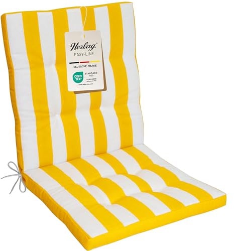Herlag Niederlehner-Polsterauflage Mia 100x50x5cm | Gestreifte Gartenstuhlauflage | Auflage Blockstreifen für Niedriglehner | Pflegeleichte Easy-Line | Öko Tex 100 | 1 Polster | Gelb-Gestreift