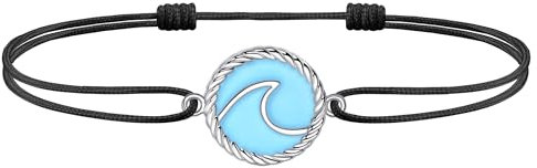 J.Endéar Fußkettchen Frauen Wellen Silber 925 Schwarz Schnur Wasserdicht Maritim Surfer Fußkette Damen Mädchen Blau Fußkettchen Strand Schmuck Liebe Freundschaft Familie Geschenk