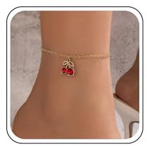 Inilbran Boho Rubin Kristall Knöchel Armband Gold Fröhlich Fußkettchen Armband Rubin Fröhlich Baumeln Fußkettchen Glänzend Kristall Edelstein Fußkettchen Schmuck Für Frauen Und Mädchen