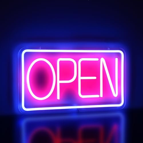 Rdutuok Enseignes ouvertes au néon à LED pour les entreprises, 42 x 22 cm, panneaux publicitaires ouverts lumineux, panneau d'affichage électrique alimenté par USB, luminosité réglable avec panneau d