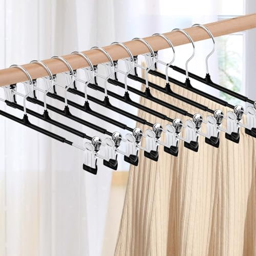 10 Stück Hosenbügel Platzsparend, Antirutsch Verstellbaren Clips Haken, Metall Rockbügel für Bügel Hängende Hosen Socken Röcke Mäntel
