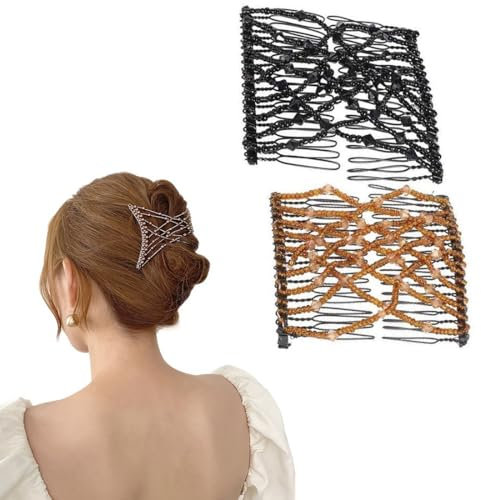 WKRTDY 2 pcs magischer Haarkamm mit elastischen Perlen und doppelten Clips, elegante Haarspangen für Damen, praktisches und trendiges Zubehör, Ideale DIY-Haarstyling Accessoires für Frauen und Mädchen