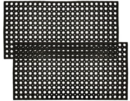 ED LINEN Rubber Door Mat Heavy Duty Non-Slip Entrance Floor Door Mat Indoor & Outdoor Mats for Front Door Dirt Scrapper Garden Matting Welcome Grid Design (PACK OF 2, 50 x 100 cm)