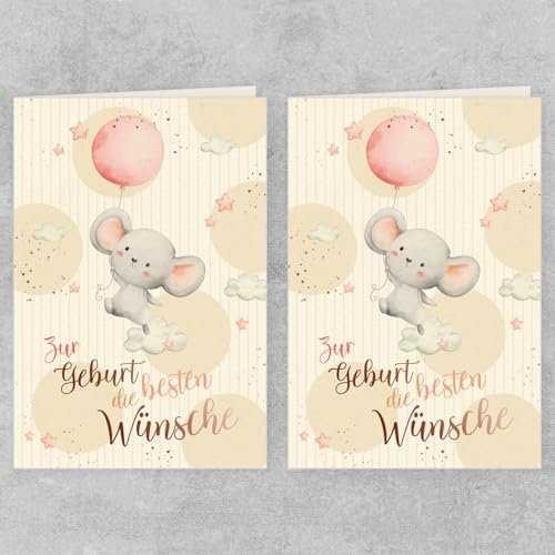 Skorpion GreenLine Glückwunschkarten zur Geburt 2 Stück mit Umschlag | Baby Glückwünsche für Mädchen | Klappkarte aus 100% baumfreien Zuckerrohrpapier, Plastikfreie Verpackung | 11,5x17cm Papeterie