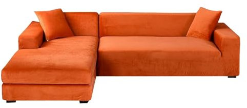 GUYIRT Couch Überwurf L Form Kratzfest Katzen, L Förmiger Sofabezug, Sofa Überzug Ecksofa Samt, Sofabezug Ecksofa L Form Stretch, Waschbar (Orange,4+4 Sitzer)