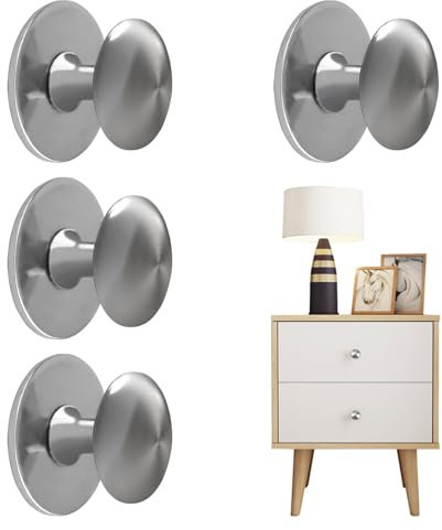 Eophmi Stick On Handles 4 Pcs Stainless Steel Cupboard Door Knobs for Drawers, Cabinets, Wardrobes