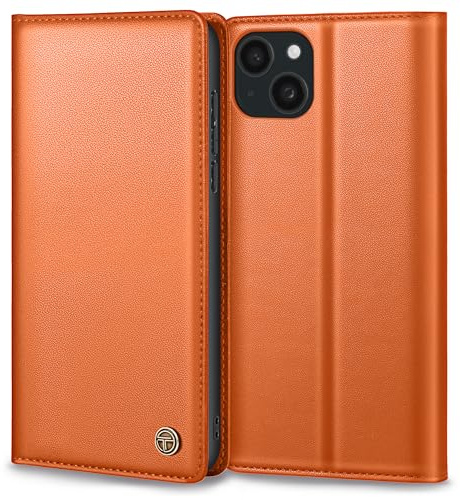 Thorhülle Handyhülle für iPhone 15 Hülle, Premium Lederhülle Schutzhülle Tasche für iPhone 15 Hülle Wallet Kartenfach Standfunktion Klappbar Flip Case für iPhone 15 Hülle, Orange