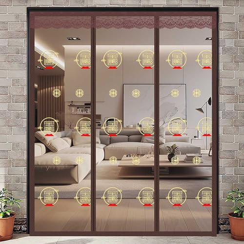 XQKXHZ 200x240cm(W x H), Moustiquaire Porte Fenetre 180x220,Moustiquaire Rideau Porte avec Broderie Chinoise,Moustiquaire Porte Enroulable à Double Ouverture,Moustiquaire Aimantée pour Balcon Garage