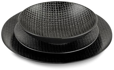 MÉDARD DE NOBLAT - Service vaisselle - Tweed - Grès - Lot de 18 assiettes - Noir