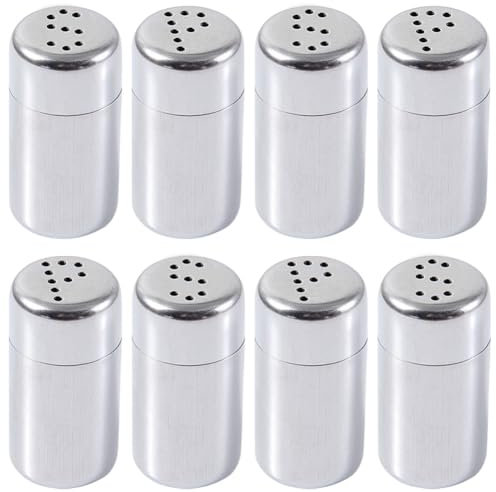 OPVXZAD 8pcs Couleur Argent Salieres et Poivrieres, Mini Shakers à Sel,Salière et Poivrière en Acier Inoxydable Salière à épices Trous en Forme de S et P Boîte à Bento pour Camping, Restaurant