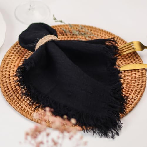 Leinenservietten Stoffservietten 100% Baumwolle und Leinen 42 x 42 cm 4er-Set weich, für Home Küche Esstisch Tischdekoration Abendessen Cafe Restaurant (Schwarz)