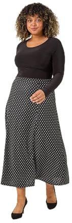 Roman Jersey Skirt for Women UK - Ladies Midi Maxi Floral Animal Print Autumn Winter Swing Smart Casual Office Cocktail Party Going Out Evening Holiday Cruise - Plus Spot Dark Grey - Size 18