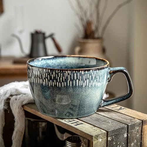 Tazza da caffè grande da 700 ml, tazza da zuppa in ceramica con manico, tazza da tè, ciotole per cereali, zuppe, ciotola per insalata, tazza da caffè e cappuccino (Cielo stellato blu)