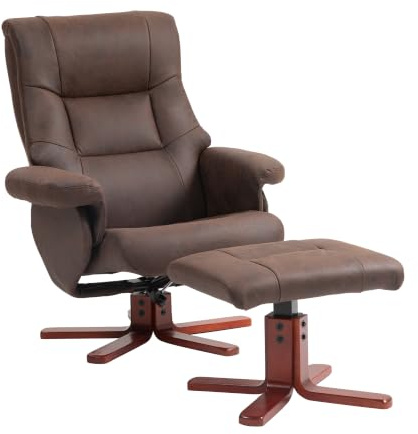 HOMCOM Recliner Chair with Footstool, Lounge Chair, Dark Brown | Upholstered, Adjustable Backrest, Living Room, Bedroom