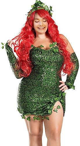 Halloween-Kostüm für Damen, Grün, Fee, Cosplay, Pailletten, Blätter, Schlauch, trägerlos, Prinzessinnenkleid mit Handschuhen, Kopfbedeckung (A-a-Grün, L)