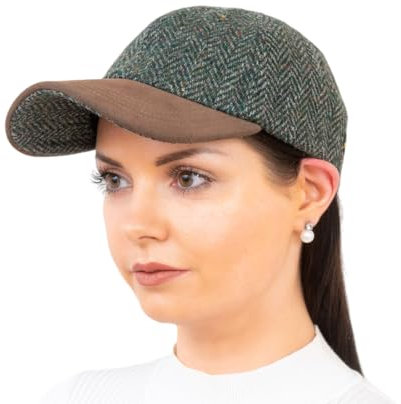 Hatman of Ireland Baseball Cap für Herren 100% Donegal Tweed mit Wildleder Schirm Made in Ireland, Moosgrün, Einheitsgröße