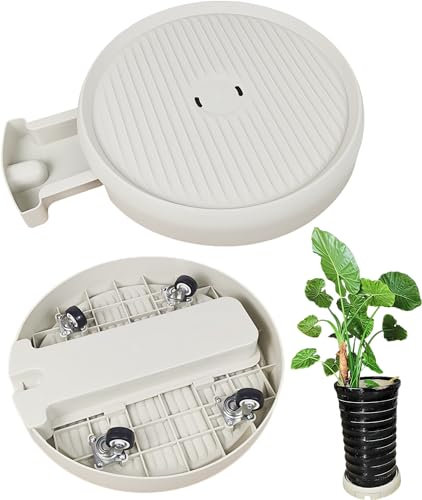 ZeQi Plant Caddy with Hidden Wheels, 360° Rolling Plants Stand with Wheel Dolly, Wheeled Planter Roller Base, Indoor Round Pots Holder, Heavy Duty Plant Saucer with Wheels (2 Pack/12Inch/Beige)