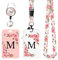 2 pièces Porte Badge avec Lettres A-Z, Lanière Détachable et Clip Rétractable, Porte Cartes Personnalisé avec Enrouleurs de Badge pour Femmes Infirmières Enseignants Étudiants Bureau (M)