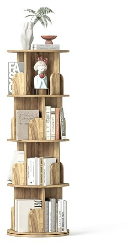 Suuiwau 360° Drehbares Bücherregal, 4-Stöckiges bücherregal Kinder drehbar Stehend Holz Eck-Bücherregal für Wohnzimmer Büro Schlafzimmer(Farbe Eiche)