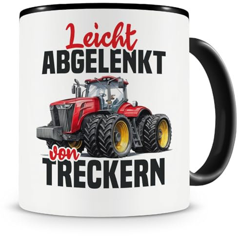 Samunshi® Traktor Tasse mit Spruch Leicht abgelenkt von Treckern Rot Geschenk für Landwirtschafts Fans und Landwirte Kaffeetasse Trecker Tassen zum Geburtstag 300ml schwarz