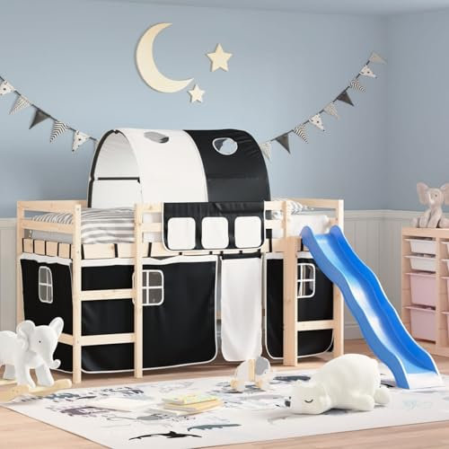 ShGaxin Vorhänge für hohe Betten mit Tunnel, Polyester, Weiß und Schwarz, Bettgestell, Bettgestell, Bed Frame, Schlafzimmerbett, Lattenrost - 835916