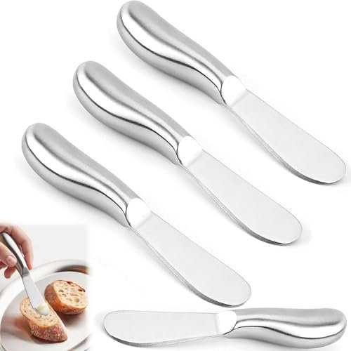 CBRAEXY 4 Pièces Couteau À Beurre, Épandeur de Fromage en Acier Inoxydable, Coupe Beurre en Acier Inoxydable, Set de Couteaux À Dessert, Couteau À Dessert pour Beurre, Argent