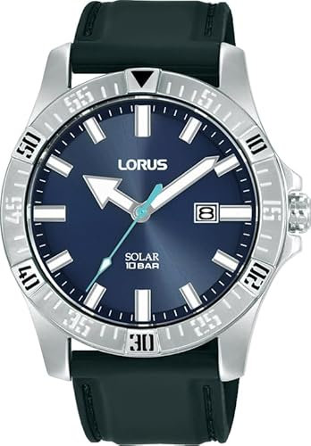 LORUS Herren Uhr Solar Edelstahlgehäuse mit Silikonband RX383AX9