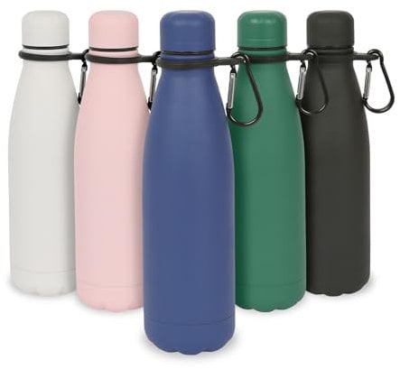 Harbour Housewares Stainless Steel Water Bottle with Carabiner Clip - 500ml - Matt Blue - 1x Metal Cold Drink Drinking Vacuum Drinks Flask with Leak Proof Lid for Adults & Kids Gym, Sports, Travel