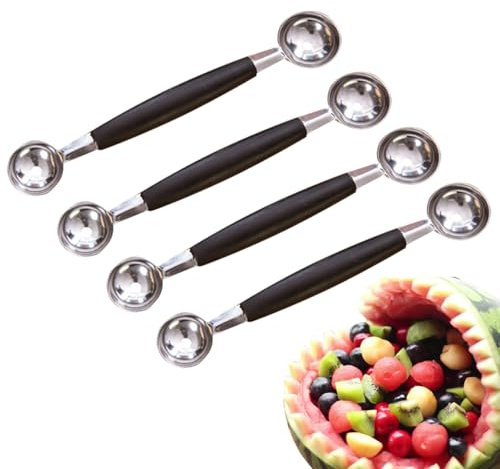 4 Pcs Cookie Scoop, Ice Cream Scoop, Melon Baller Scoop, Melon Baller, Double Scoop Fruit Baller Scoop Stainless Steel Round Melon Scoop Ice Cream Cone Double Dessert Scoop for Fruit Ice Cream