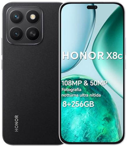 HONOR X8c Smartphone Android 15 Dual SIM 4G, 8GB RAM 256GB, AMOLED da 6.7 pollici display telefono con Qualcomm Snapdragon 685, 108&50MP, 5000 mAh, AI Eraser, Midnight Black[Versione italiana]