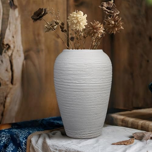 JIDOFUE Vintage weiß Keramikvase, 26 cm/10.2 Zoll hohe rustikale Terrakotta-Vase für Zuhause, Wohnzimmer Dekoration, Landhausstil, Hochzeit, Einweihungsgeschenk