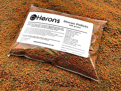 HERONS Discus Pellets 100g - Premium Quality Fish Food, Colour Enhancing Pellets For all Discus and Cichlids, Rich in Amino and Omega-3 Fatty Acids, Staple Food - 100 Grams